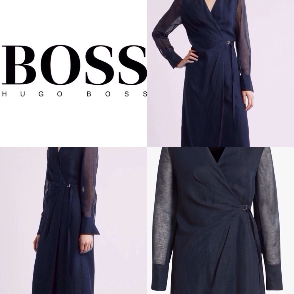 NWT Hugo BOSS 💙Gorgeous Long Sleeve Wrap Dress Blue size 8